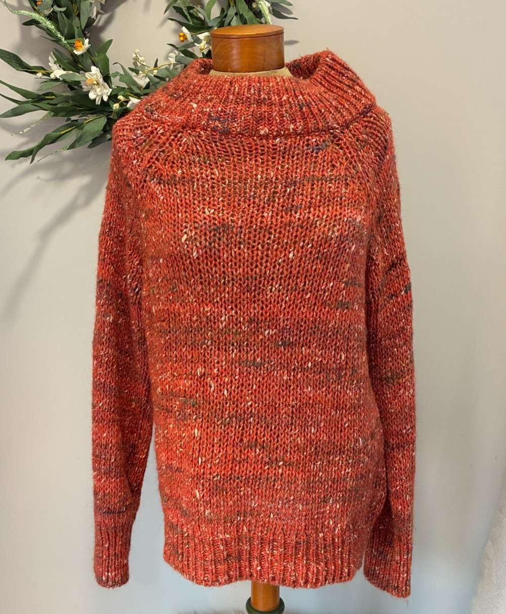 Moth Anthropologie Marled Alpaca Wool Blend Mock Neck Sweater Rust Orange, L